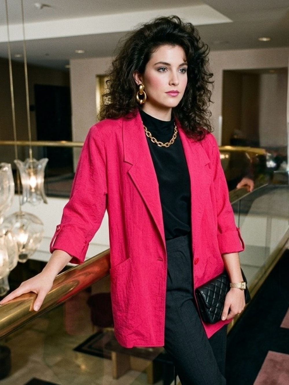 VTG 80s 90s GW Division of Graff Hot Pink Crinkle Blazer Jacket Medium US